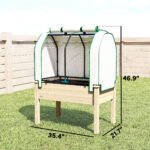 Raised Garden Bed with PE Greenhouse Cover Outdoor Planter Box for Herbs and Vegetables, 35 x 22 x 47 inch, Natural - Image 3