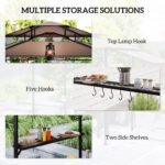 8' x 5' Outdoor Grill Gazebo, Barbecue Gazebo Shelter with Side Awning, 2 Side Shelves and 6 Hooks, Brown - Image 6