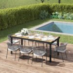 75" x 35" Outdoor Dining Table for 8 People, Rectangular Aluminum Frame Garden Table with All-Weather Faux Wood Top for Lawn, Patio, Natural - Image 2