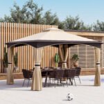 10' x 12' Outdoor Gazebo with Netting, Patio Gazebo Canopy with 2-Tier Soft Top Roof and Steel Frame for Lawn, Garden, Backyard and Deck - Image 2