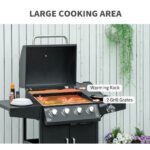 52" Barbecue Grill with Wheels 4+1 Burner Liquid Propane Gas Grill Outdoor Cabinet Style BBQ Trolley w/ Side Burner, Warming Rack - Image 4