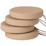 Patio Chair Cushions Set of 4 Round Seat Cushions for Dining Bistro Chairs Machine Washable, 15" x 15" x 3", Khaki