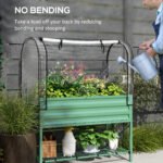 Raised Garden Bed with Legs and Cover, Metal Elevated Planter Box with Bottom Shelf and Liner for Vegetables, Green - Image 7