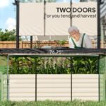 Galvanized Steel Planter Box with Crop Cage and Shade Cloth, Raised Garden Bed for Flowers, Veggies and Herbs, Beige - Image 6