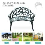 Outdoor Bench, Cast Aluminum Outdoor Furniture, Metal Bench with Floral Rose Accent & Antique Finish, Green - Image 7