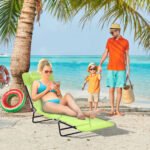 Folding Chaise Lounge Chair, Pool Sun Tanning Chair, Outdoor Lounge Chair with Reclining Back, Breathable Mesh Seat, Headrest for Beach, Yard, Patio, Green - Image 2