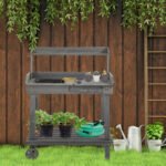 36'' Wooden Potting Bench Work Table with 2 Removable Wheels, Sink, Drawer & Large Storage Spaces, Gray - Image 2