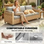 Rattan Wicker Sofa 3-Seater Outdoor Patio Sofa with Cushions for Garden Backyard Porch Gray - Image 7