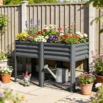 Raised Garden Bed Galvanized Steel, Elevated Planter Box with Storage Shelf, Bed Liner, 31.5" High, Dark Gray - Image 2