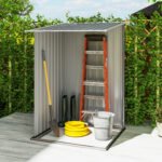Outdoor 3.3' x 3.4' Lean-to Garden Storage Shed, Galvanized Steel Tool House with Lockable Door for Patio, Gray - Image 7