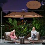 Double-sided Patio Umbrella, 9.7 ft. Outdoor Umbrella with 45-Degree Tilt and Crank, LED Solar Light and 12 Ribs - Image 3