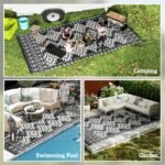 Reversible Outdoor Rug, Waterproof Plastic Straw with Carry Bag, 9' x 18', Black & White Rhombus Border - Image 5