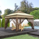 Patio Bench, Garden Bench with Middle Table and Umbrella Hole, Wooden Outdoor Bench for Patio, Porch, Poolside, Balcony, Natural - Image 8
