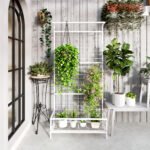 Metal Tall Plant Stand with Trellis and Hanging Bar, Plant Holder for Indoor Outdoor Use, 35" x 12.8" x 74", White - Image 6