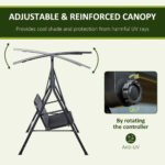 2-Seater Patio Swing Chair, Outdoor Adjustable Canopy Porch Swing with Armrests, Texeline Fabric and Steel Frame, Black - Image 6