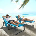 2 Piece Folding Chaise Lounge Pool Chairs with 5-level Reclining Back, Reading Hole, Side Pocket, Blue - Image 8