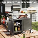 Outdoor Grill Cart Table with Stainless Steel Top, Movable Pizza Oven Table with Foldable Side Table, Wheels - Image 6
