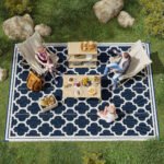 Reversible Outdoor Rug, 9' x 12' Waterproof Plastic Straw Floor Mat, Portable RV Camping Carpet, Large Floor Mat for Backyard, Deck, Picnic, Beach, Blue & White - Image 2