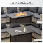 43 Inch Outdoor Propane Gas Fire Pit Table, 50,000 BTU Auto-Ignition Rectangular Wicker-effect Gas Firepit with Glass Wind Guard, Lid, Glass Beads, Steel Base, CSA Certification, Bronze - Image 4