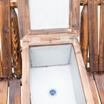 Double Wooden Adirondack Chair with Ice Bucket, Outdoor Loveseat with High Backrest, Smooth Armrest, Rustic Brown - Image 8