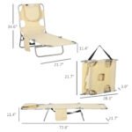 Tanning Chair with Face Hole, 5-Level Adjustable Outdoor Chaise Lounge Chair with Pillow for Beach, Pool, Beige - Image 3