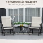 3-Piece Outdoor Gliders Set Bistro Set with Steel Frame, Tempered Glass Top Table for Patio, Garden, Backyard, Lawn, Cream White - Image 4