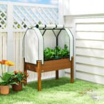 Raised Garden Bed with PE Greenhouse Cover Outdoor Planter Box for Herbs and Vegetables, 35 x 22 x 47 inch, Brown - Image 2