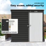 6' x 4' Outdoor Garden Shed, Metal Storage Shed with Lockable Door and Gloves for Backyard Garden Patio, Dark Gray - Image 6