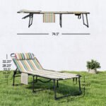 2 Piece Folding Chaise Lounge Pool Chairs with 5-level Reclining Back, Reading Hole, Side Pocket, Rainbow Striped - Image 3