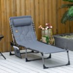 Padded Folding Chaise Lounge Chair, Outdoor 6-Level Reclining Camping Tanning Chair with Headrest for Beach, Yard, Patio, Pool, Gray - Image 2
