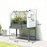 Galvanised Raised Garden Bed with Greenhouse Cover, Metal Elevated Garden Bed with Bed Liner, Bottom Shelf, Dark Gray - Image 3