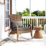 Adirondack Chair, Outdoor Wicker Rocking Chair with High Back, Seat Cushion, and Pillow for Porch, Balcony, Gray - Image 8