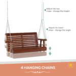 Porch Swing with Chains and Cupholders, 2 Person Wooden Patio Swing Chair, 440 lbs. Weight Capacity, for Garden, Poolside, Backyard, Brown - Image 4