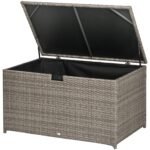 113 Gallon Outdoor Storage Box, Rattan Deck Box for Indoor, Patio Furniture Cushions, Pool Garden Tools, Gray