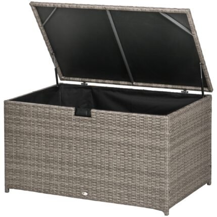 Rattan Deck Box, 113 Gallon Outdoor Storage Box with Waterproof Liner, Gray