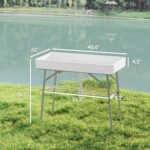 3.4ft Folding Ice Cooler Table with Drain, Fill and Chill Table Outdoor Table Cooler with Storage Shelf, Drink Cooler for Parties Picnic BBQ Camping Wedding, White - Image 3