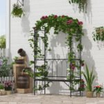 Metal Trellis Arbor Arch for Climbing Plants with Garden Bench, Grow Grapes and Vines, Decorative Seating, Black - Image 2