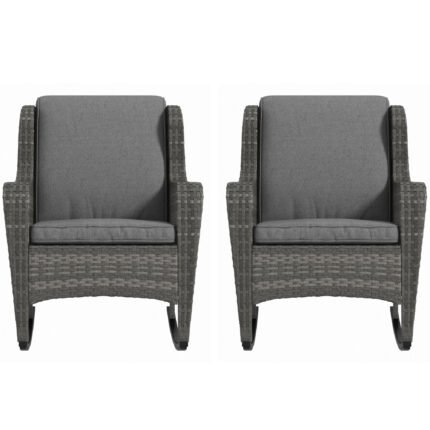 2 Piece Outdoor Wicker Rocking Chairs with Rattan Rockers