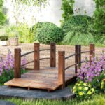 Fir Wood Garden Bridge Arc Walkway with Side Railings for Backyards, Gardens, and Streams, Stained Wood, 60" x 26.5" x 19" - Image 2