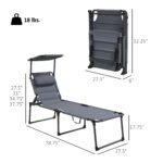 Outdoor Lounge Chair, 4 Position Adjustable Backrest, Folding, Cushioned w/ Sun Shade Roof & Pillow, Gray - Image 3