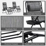 Zero Gravity Chair Set with Side Table, Folding Reclining Chair with Cupholders & Pillows, Adjustable Lounge Chairs for Pool, Backyard, Lawn, Beach, Gray - Image 7