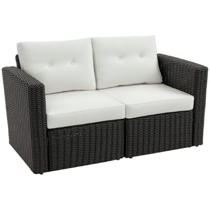 2 Piece Patio Wicker Corner Sofa Set with Outdoor PE Rattan Furniture