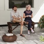 2-Person Wooden Garden Bench, Outdoor Wagon Wheel Porch Bench for Backyard Garden, Support 550 LBS, Rustic Country Style Patio Furniture, Brown - Image 2