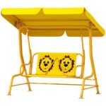 Kids Patio Swing Chair with Adjustable Canopy, Safety Belt for Patio, Garden, Poolside, Balcony, Yellow