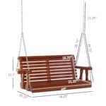 Porch Swing with Chains and Cupholders, 2 Person Wooden Patio Swing Chair, 440 lbs. Weight Capacity, for Garden, Poolside, Backyard, Brown - Image 3