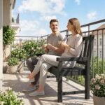 2-Person Garden Bench, HDPE Outdoor Bench with 530 lbs Capacity, Curved Seat for Backyard, Park, Porch, Lawn, Black - Image 8