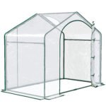 6' x 3' x 5' Portable Walk-in Greenhouse, Plastic Cover, Steel Frame Garden Hot House, Zipper Door, Top Vent for Flowers, Vegetables, Saplings, Tropical Plants, Clear - Image 7