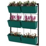 3-Tier Hanging Planter with 6 Pots for Indoor and Outdoor Use, Wall Planter, Self Draining & Wall Mounted, Green
