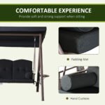 3-Seat Patio Swing Chair, Outdoor Porch Swing Glider with Adjustable Canopy, Removable Cushion, Pillows and Side Trays, for Garden, Poolside, Backyard, Black - Image 6