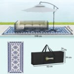 Reversible Outdoor Rug, Waterproof Plastic Straw with Carry Bag, 9' x 18', Blue & White Rhombus Patchwork - Image 3